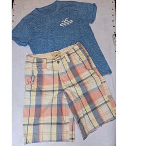 Hollister Y2K Plaid Cargo Shorts 31 + Vintage Tee Mens Large Lot